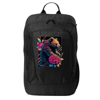 Design Featuring A Bear In Vibrant Neon Colors With A Retro Aesthetic City Backpack