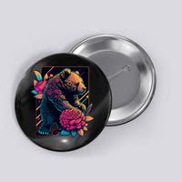 Design Featuring A Bear In Vibrant Neon Colors With A Retro Aesthetic Button