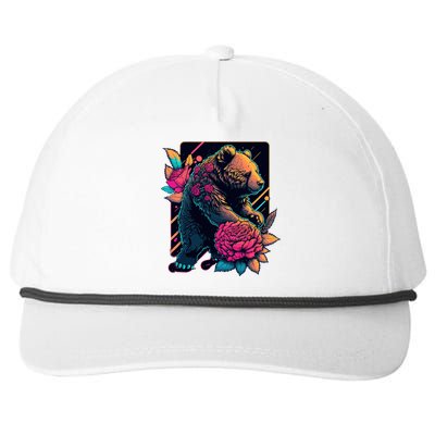 Design Featuring A Bear In Vibrant Neon Colors With A Retro Aesthetic Snapback Five-Panel Rope Hat