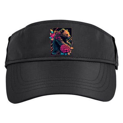 Design Featuring A Bear In Vibrant Neon Colors With A Retro Aesthetic Adult Drive Performance Visor