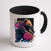 Design Featuring A Bear In Vibrant Neon Colors With A Retro Aesthetic Mug