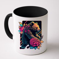 Design Featuring A Bear In Vibrant Neon Colors With A Retro Aesthetic Mug