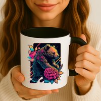 Design Featuring A Bear In Vibrant Neon Colors With A Retro Aesthetic Mug