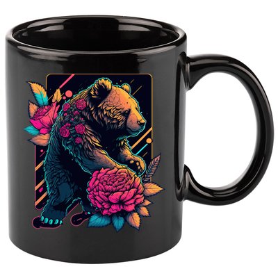 Design Featuring A Bear In Vibrant Neon Colors With A Retro Aesthetic 11oz C Handle Ceramic Mug