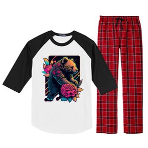 Design Featuring A Bear In Vibrant Neon Colors With A Retro Aesthetic Raglan Sleeve Pajama Set