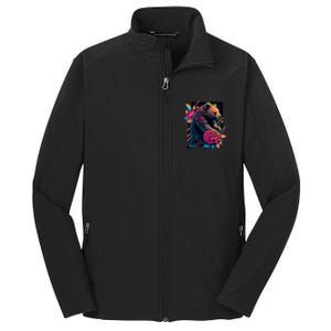 Design Featuring A Bear In Vibrant Neon Colors With A Retro Aesthetic Core Soft Shell Jacket