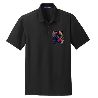 Design Featuring A Bear In Vibrant Neon Colors With A Retro Aesthetic Dry Zone Grid Polo