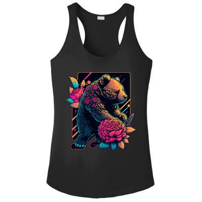Design Featuring A Bear In Vibrant Neon Colors With A Retro Aesthetic Ladies PosiCharge Competitor Racerback Tank