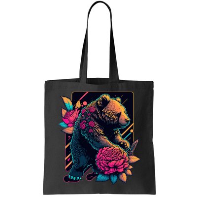 Design Featuring A Bear In Vibrant Neon Colors With A Retro Aesthetic Bag