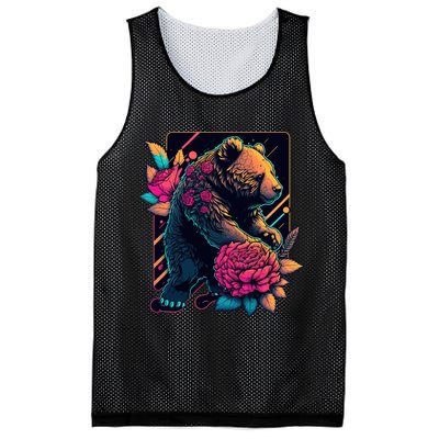 Design Featuring A Bear In Vibrant Neon Colors With A Retro Aesthetic Mesh Reversible Basketball Jersey Tank