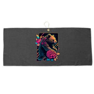 Design Featuring A Bear In Vibrant Neon Colors With A Retro Aesthetic Large Microfiber Waffle Golf Towel