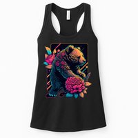 Design Featuring A Bear In Vibrant Neon Colors With A Retro Aesthetic Womens Tank Top