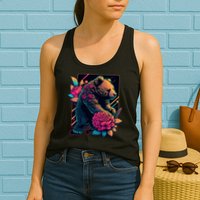 Design Featuring A Bear In Vibrant Neon Colors With A Retro Aesthetic Womens Tank Top