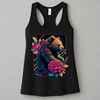 Design Featuring A Bear In Vibrant Neon Colors With A Retro Aesthetic Womens Tank Top