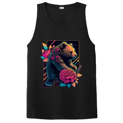 Design Featuring A Bear In Vibrant Neon Colors With A Retro Aesthetic PosiCharge Competitor Tank