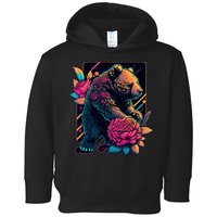Design Featuring A Bear In Vibrant Neon Colors With A Retro Aesthetic Toddler Hoodie