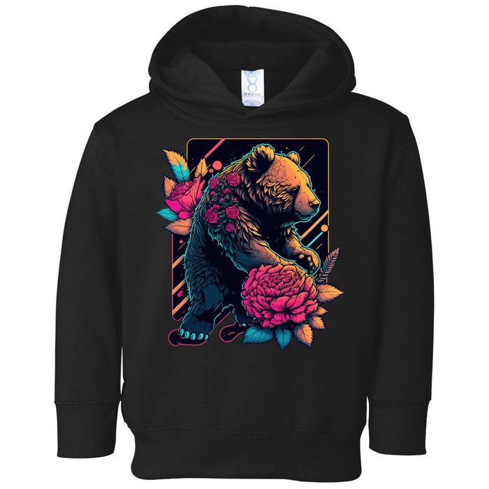 Design Featuring A Bear In Vibrant Neon Colors With A Retro Aesthetic Toddler Hoodie