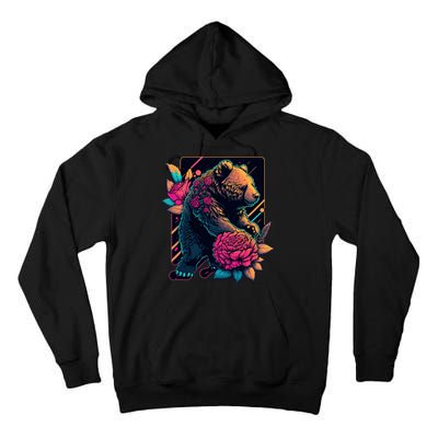 Design Featuring A Bear In Vibrant Neon Colors With A Retro Aesthetic Tall Hoodie