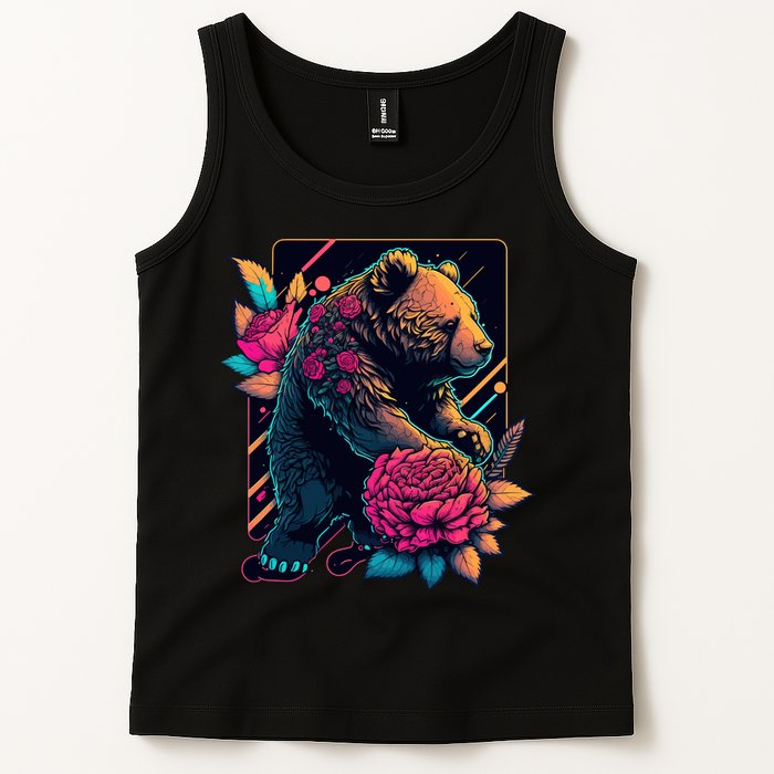 Design Featuring A Bear In Vibrant Neon Colors With A Retro Aesthetic Tank Top