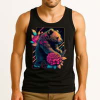 Design Featuring A Bear In Vibrant Neon Colors With A Retro Aesthetic Tank Top