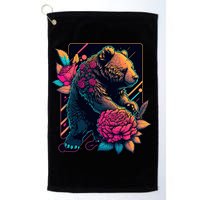 Design Featuring A Bear In Vibrant Neon Colors With A Retro Aesthetic Golf Towel