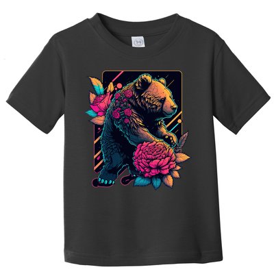 Design Featuring A Bear In Vibrant Neon Colors With A Retro Aesthetic Toddler T-Shirt