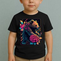 Design Featuring A Bear In Vibrant Neon Colors With A Retro Aesthetic Toddler T-Shirt
