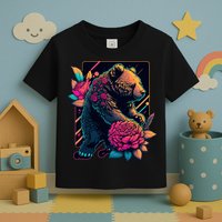 Design Featuring A Bear In Vibrant Neon Colors With A Retro Aesthetic Toddler T-Shirt