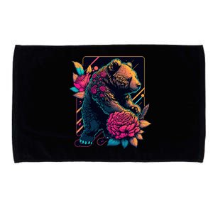 Design Featuring A Bear In Vibrant Neon Colors With A Retro Aesthetic Microfiber Hand Towel