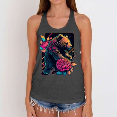 Design Featuring A Bear In Vibrant Neon Colors With A Retro Aesthetic Women's Knotted Racerback Tank