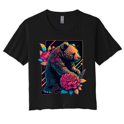 Design Featuring A Bear In Vibrant Neon Colors With A Retro Aesthetic Crop Top