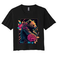 Design Featuring A Bear In Vibrant Neon Colors With A Retro Aesthetic Crop Top
