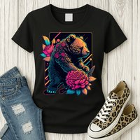 Design Featuring A Bear In Vibrant Neon Colors With A Retro Aesthetic Womens T-Shirt