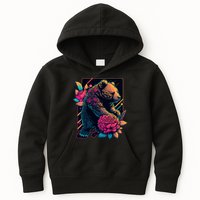Design Featuring A Bear In Vibrant Neon Colors With A Retro Aesthetic Kids Hoodie