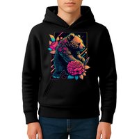 Design Featuring A Bear In Vibrant Neon Colors With A Retro Aesthetic Kids Hoodie