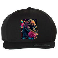 Design Featuring A Bear In Vibrant Neon Colors With A Retro Aesthetic Wool Snapback Cap