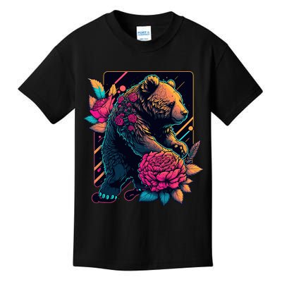 Design Featuring A Bear In Vibrant Neon Colors With A Retro Aesthetic Kids T-Shirt