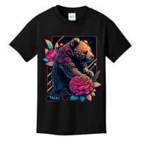 Design Featuring A Bear In Vibrant Neon Colors With A Retro Aesthetic Kids T-Shirt
