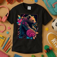 Design Featuring A Bear In Vibrant Neon Colors With A Retro Aesthetic Kids T-Shirt