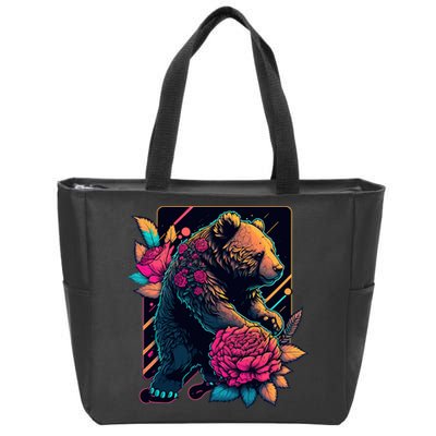 Design Featuring A Bear In Vibrant Neon Colors With A Retro Aesthetic Zip Tote Bag