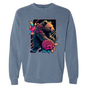 Design Featuring A Bear In Vibrant Neon Colors With A Retro Aesthetic Garment-Dyed Sweatshirt