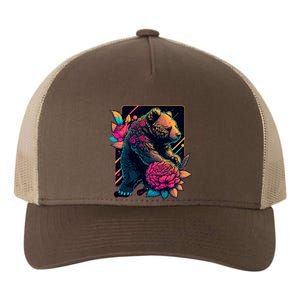 Design Featuring A Bear In Vibrant Neon Colors With A Retro Aesthetic Yupoong Adult 5-Panel Trucker Hat