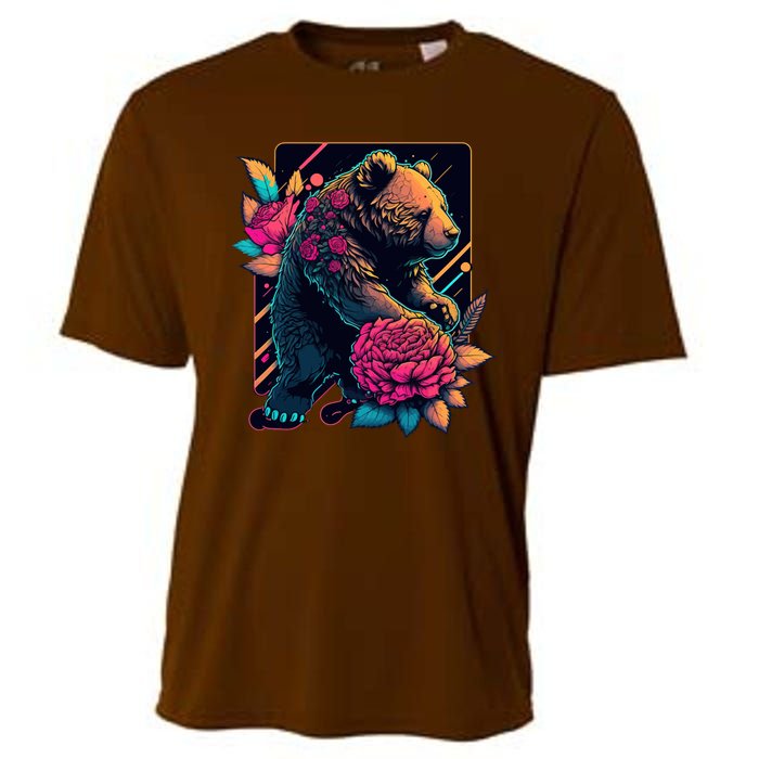 Design Featuring A Bear In Vibrant Neon Colors With A Retro Aesthetic Cooling Performance Crew T-Shirt