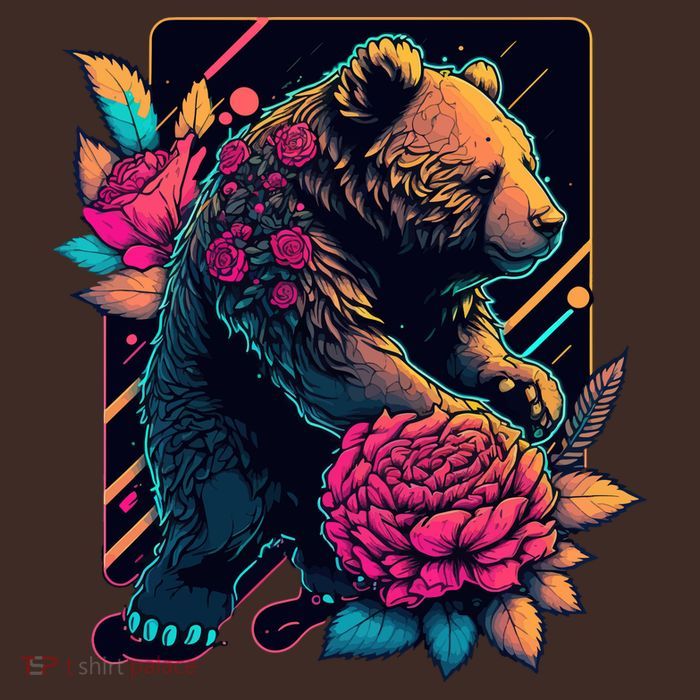 Design Featuring A Bear In Vibrant Neon Colors With A Retro Aesthetic Cooling Performance Crew T-Shirt