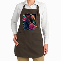 Design Featuring A Bear In Vibrant Neon Colors With A Retro Aesthetic Apron