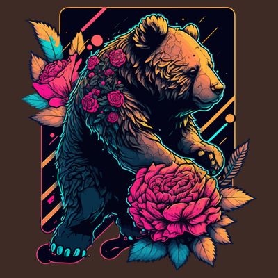 Design Featuring A Bear In Vibrant Neon Colors With A Retro Aesthetic T-Shirt