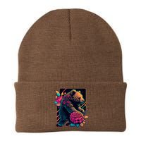 Design Featuring A Bear In Vibrant Neon Colors With A Retro Aesthetic Knit Cap Winter Beanie