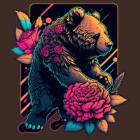 Design Featuring A Bear In Vibrant Neon Colors With A Retro Aesthetic Beanie