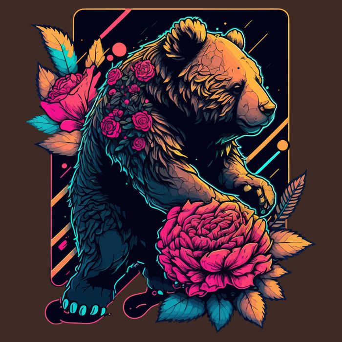 Design Featuring A Bear In Vibrant Neon Colors With A Retro Aesthetic Beanie
