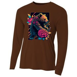 Design Featuring A Bear In Vibrant Neon Colors With A Retro Aesthetic Cooling Performance Long Sleeve Crew